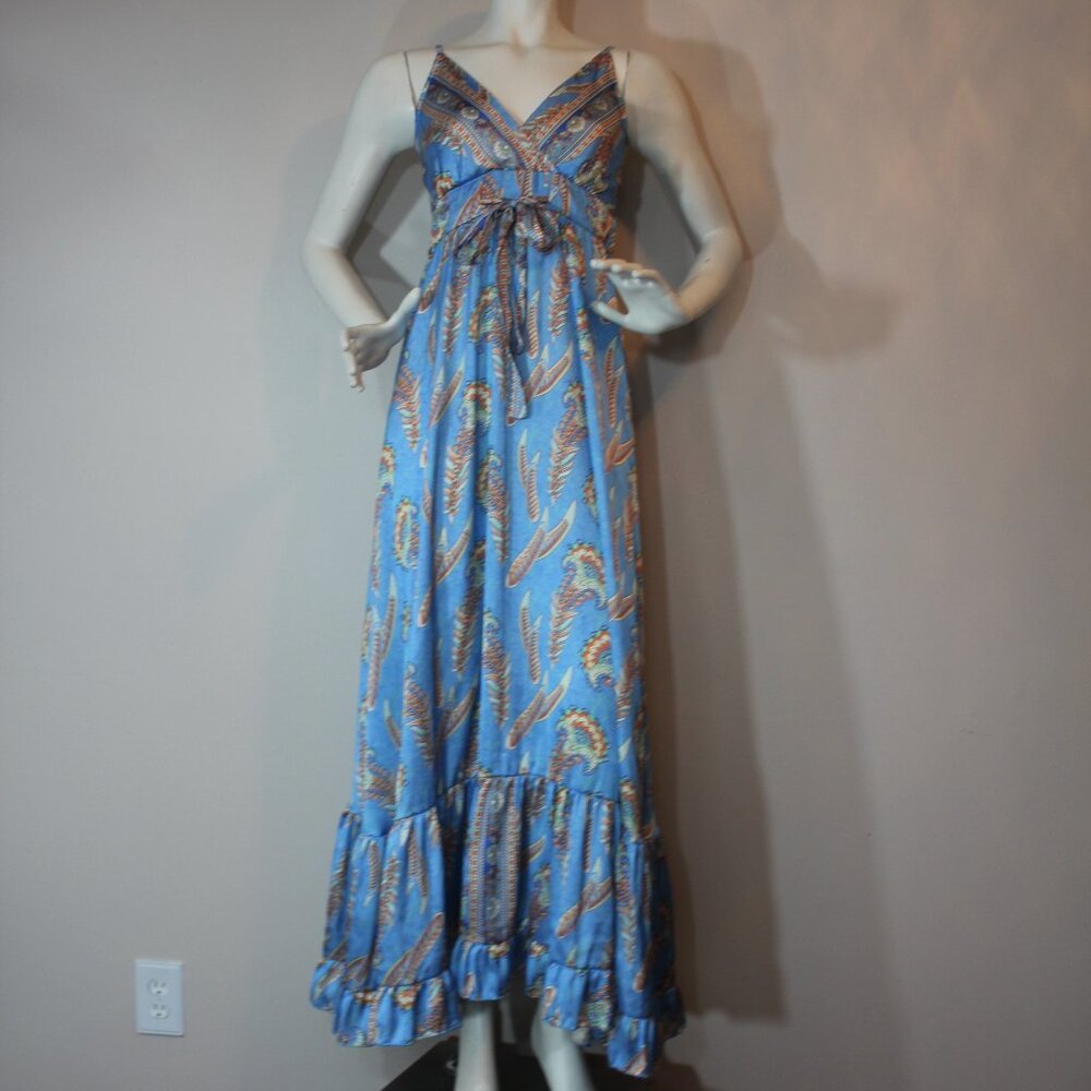 Robin maxi satin stripe mavi color ruffle dress  Polyester size EU 40/US 8